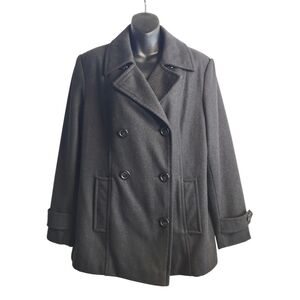 Collection by Gallery Womens Gray Wool Blend Collar Double Breast Peacoat Sz L